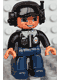 Minifig No: 47394pb081 Name: Duplo Figure Lego Ville, Male Police, Dark Blue Legs, Black Top with Badge, Black Arms, Light Flesh Hands, Black Cap with Headset Minifig No: 47394pb081 Name: Duplo Figure Lego Ville, Male Police, Dark Blue Legs, Black Top with Badge, Black Arms, Light Flesh Hands, Black Cap with Headset