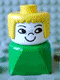 Minifig No: dupfig019 Name: Duplo 2 x 2 x 2 Figure Brick Early, Female on Green Base, Yellow Hair, Nose Freckles Minifig No: dupfig019 Name: Duplo 2 x 2 x 2 Figure Brick Early, Female on Green Base, Yellow Hair, Nose Freckles