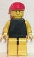 Minifig No: pln082 Name: Plain Black Torso with Yellow Arms, Yellow Legs, Red Cap Minifig No: pln082 Name: Plain Black Torso with Yellow Arms, Yellow Legs, Red Cap