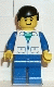 Minifig No: trn031 Name: Suit with 2 Pockets White - Blue Legs, Black Male Hair Minifig No: trn031 Name: Suit with 2 Pockets White - Blue Legs, Black Male Hair
