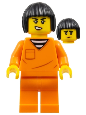 Police - City Jail Prisoner Female, Orange Prison Jumpsuit, Black Bob Cut Hair Short