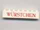 Part No: 3008pb017 Name: Brick 1 x 8 with Red 'WURSTCHEN' Thin Pattern ('WÜRSTCHEN') Part No: 3008pb017 Name: Brick 1 x 8 with Red 'WURSTCHEN' Thin Pattern ('WÜRSTCHEN')