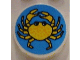 Part No: 4150px14 Name: Tile, Round 2 x 2 with Blue Background and Yellow Crab Pattern Part No: 4150px14 Name: Tile, Round 2 x 2 with Blue Background and Yellow Crab Pattern