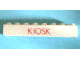 Part No: crssprt01pb04 Name: Brick 1 x 8 without Bottom Tubes with Cross Side Supports with Red 'KIOSK' Thin (Letters Close) Pattern Part No: crssprt01pb04 Name: Brick 1 x 8 without Bottom Tubes with Cross Side Supports with Red 'KIOSK' Thin (Letters Close) Pattern