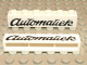 Part No: crssprt02pb06 Name: Brick 1 x 6 without Bottom Tubes with Cross Side Supports with Black 'Automatiek' Cursive Pattern Part No: crssprt02pb06 Name: Brick 1 x 6 without Bottom Tubes with Cross Side Supports with Black 'Automatiek' Cursive Pattern