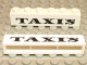 Part No: crssprt02pb15 Name: Brick 1 x 6 without Bottom Tubes with Cross Side Supports with Black 'TAXI'S' Serif Bold Pattern Part No: crssprt02pb15 Name: Brick 1 x 6 without Bottom Tubes with Cross Side Supports with Black 'TAXI'S' Serif Bold Pattern