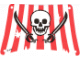 Part No: sailbb18 Name: Cloth Sail Rectangle with Red Stripes, Skull and 2 Cutlasses Pattern, Damage Part No: sailbb18 Name: Cloth Sail Rectangle with Red Stripes, Skull and 2 Cutlasses Pattern, Damage