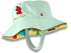 Gear No: 106615  Name: Hat, DUPLO Floppy Hat Double-Sided, Light Aqua with Red Bunny and 'wanna play?' / Bright Light Yellow with Multicolored Bricks Pattern