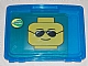 Gear No: 499118  Name: Project Case with Baseplate, Trans-Dark Blue with Minifigure Head with Black Sunglasses and Grin Pattern