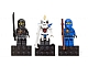 Gear No: 853102  Name: Magnet Set, Minifigures Ninjago (3) - Jay, Cole, Nuckal - Glued with 2 x 4 Brick Bases blister pack