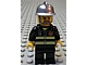 Gear No: magcty004  Name: Magnet, Minifigure City Firefighter - Reflective Stripes, Black Legs, Silver Fire Helmet, Gray Beard