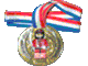 Gear No: medal  Name: Medal with Ribbon, Racers with removable Red Racers Minifigure