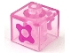 Gear No: bead004pb038  Name: Bead, Square with Dark Pink Flower with 4 Petals Pattern on Opposite Sides