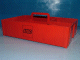 Gear No: bin02pb01  Name: Storage Bin with Retractable Red Handle on Top, Reinforced Short Sides, Studs on Bottom - LEGO Logo Pattern