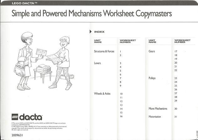 Set 9631 Index of Activities Card