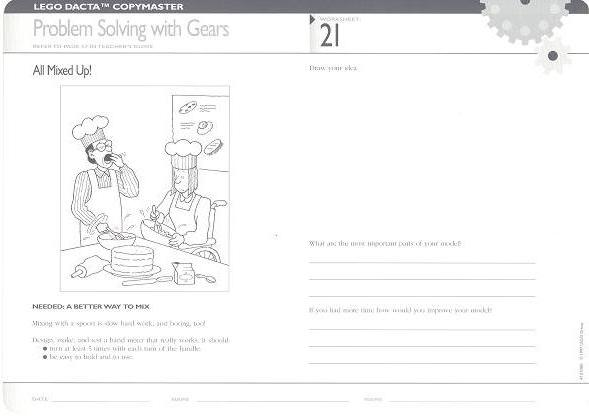 Set 9631 Worksheet Copy Master for Activity 21 - Problem Solving with Gears - All Mixed Up!