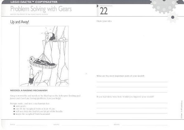Set 9631 Worksheet Copy Master for Activity 22 - Problem Solving with Gears - Up and Away!