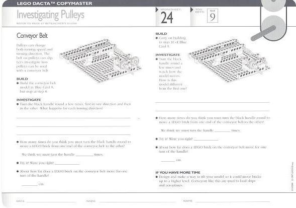 Set 9631 Worksheet Copy Master for Activity 24 / 25 - Investigating Pulleys