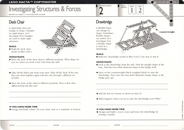 Set 9631 Worksheet Copy Master for Activity  2 - Investigating Structures and Forces