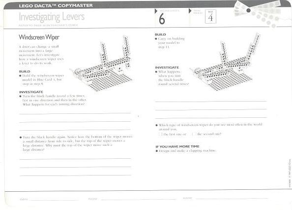 Set 9631 Worksheet Copy Master for Activity  6 / 7 - Investigating Levers / Motorised Levers