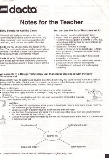 Set 9660 Booklet - Notes for the Teacher