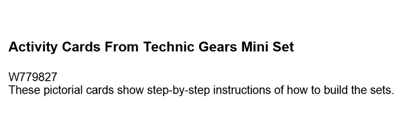 Activity Cards From Technic Gears Mini Set (9610)