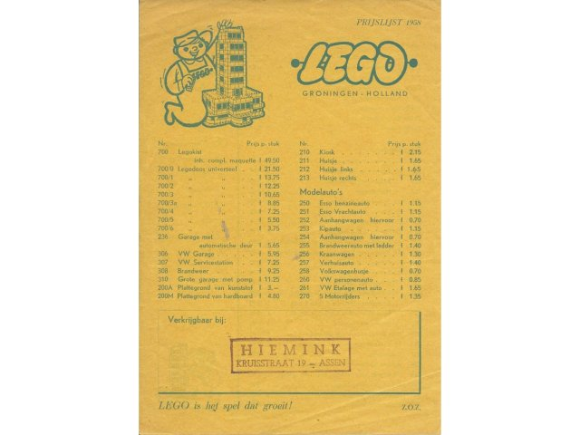 1958 Dutch Prijslijst (price list)