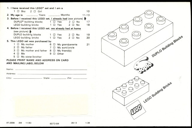 1983 Insert - Service Card US (6073-84)