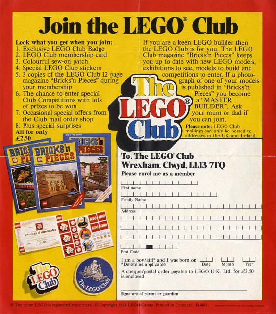 1984 Insert - Lego Club UK (184803)