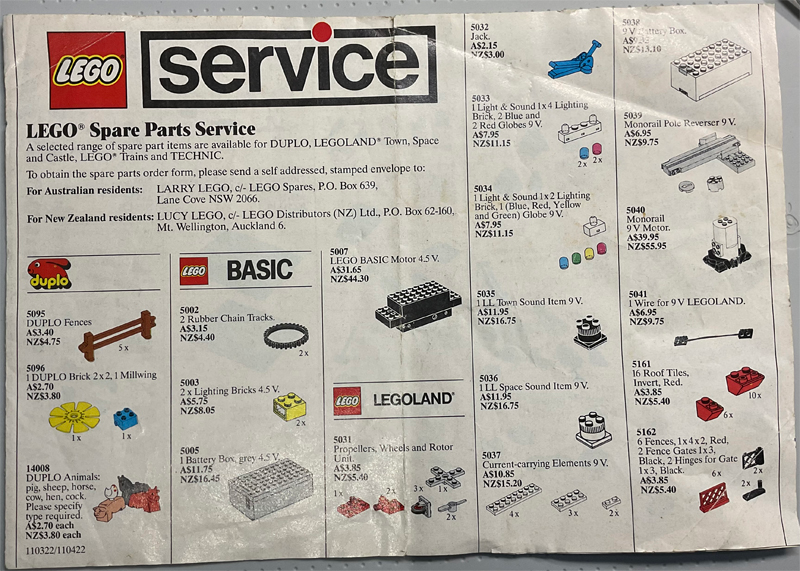 1989 Medium Service Packs AUS/NZ (110322/110422)