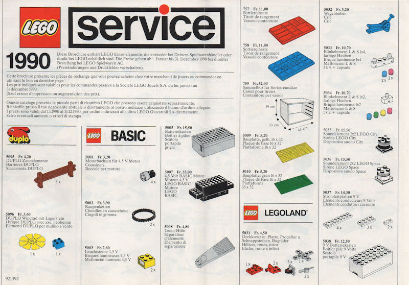 1990 Medium Service Packs Swiss (921392-CH)