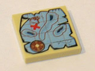 x2 NEW LEGO TILE 2 x 2 with Groove with Map Nautical with Red 'X' Pattern 
