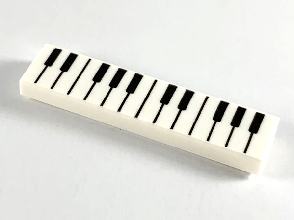 Lego New White Tile 1 x 4 with Black and White Piano Keys Instrument Pattern 