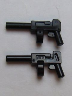 LEGO Minifigure BLACK Weapon Tommy Gun Pistol Auto Long Barrel Round Magazine 
