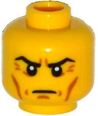 Lego New Yellow Minifigure Head Male Stern Black Eyebrows Crow's Feet Cheek 