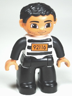 1x Lego Duplo Figurine Homme Prisonnier Noir Blanc Rayé Cheveux 92116 47394pb168 
