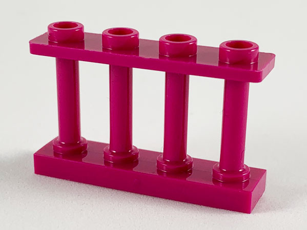 5 NEW LEGO Fence 1 x 4 x 2 Spindled with 4 Studs Dark Pink 