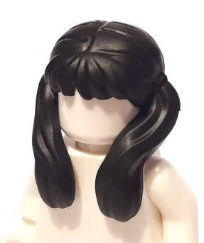 LEGO Black Long Hair with Bangs Tied in Two Ponytails at Front