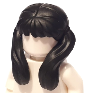 LEGO Black Long Hair with Bangs Tied in Two Ponytails at Front