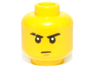 BrickLink Part 3626cpb0524 : LEGO Head Male Stern Eyebrows (one Scarred), White Brown Chin Dimple - Hollow Stud [Minifigure, Head] - BrickLink Reference Catalog