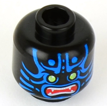 Minifigure, Head Alien with Lime Eyes, Blue Markings, Angry
