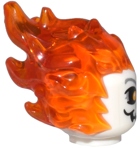 Minifigure Head Modified with Molded Trans Orange Flaming Hair