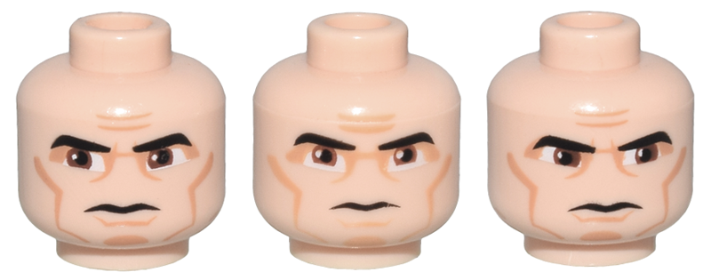 Minifigure, Head Black Thick Eyebrows, Large Reddish Brown