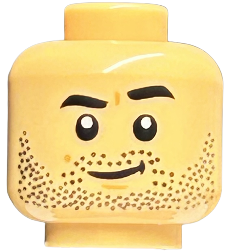 Minifigure, Head Black Eyebrows and Beard Stubble with Smirk