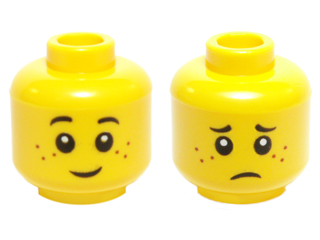 Minifigure, Head Dual Sided Child Black Eyebrows, Reddish