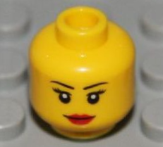 Minifigure, Head Female Black Thin Eyebrows, Eyelashes, Red
