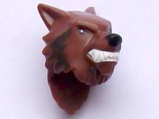 Minifigure, Head, Modified Wolf with Black Nose, White Teeth