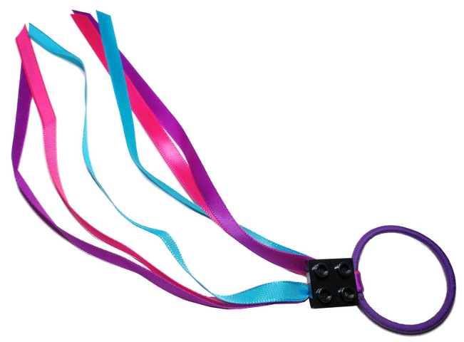 Hair Elastic Band Assembly with Plate, Modified 2 x 2 with Pin Hole - Full Cross Support Underneath and 3 Ribbons