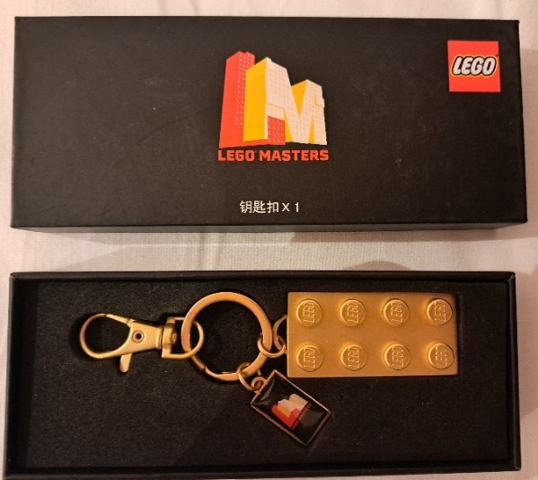2 x 4 Plate - Chrome Gold Key Chain with LEGO Masters Plate in Presentation Box