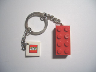 2 x 4 Brick - Red Key Chain with 2 x 2 Square Lego Logo Tile